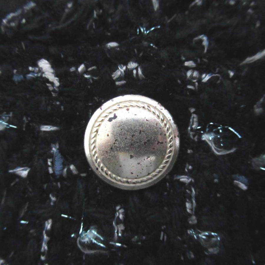 美品 23AW セオリーリュクス CHICO TWEED MARTINE ABBEY ツイード ノーカラージャケット スカート セットアップ 32 ネイビー レディース 古着 中古_4