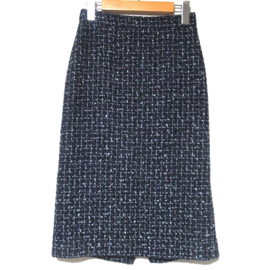 美品 23AW セオリーリュクス CHICO TWEED MARTINE ABBEY ツイード ノーカラージャケット スカート セットアップ 32 ネイビー レディース 古着 中古_7
