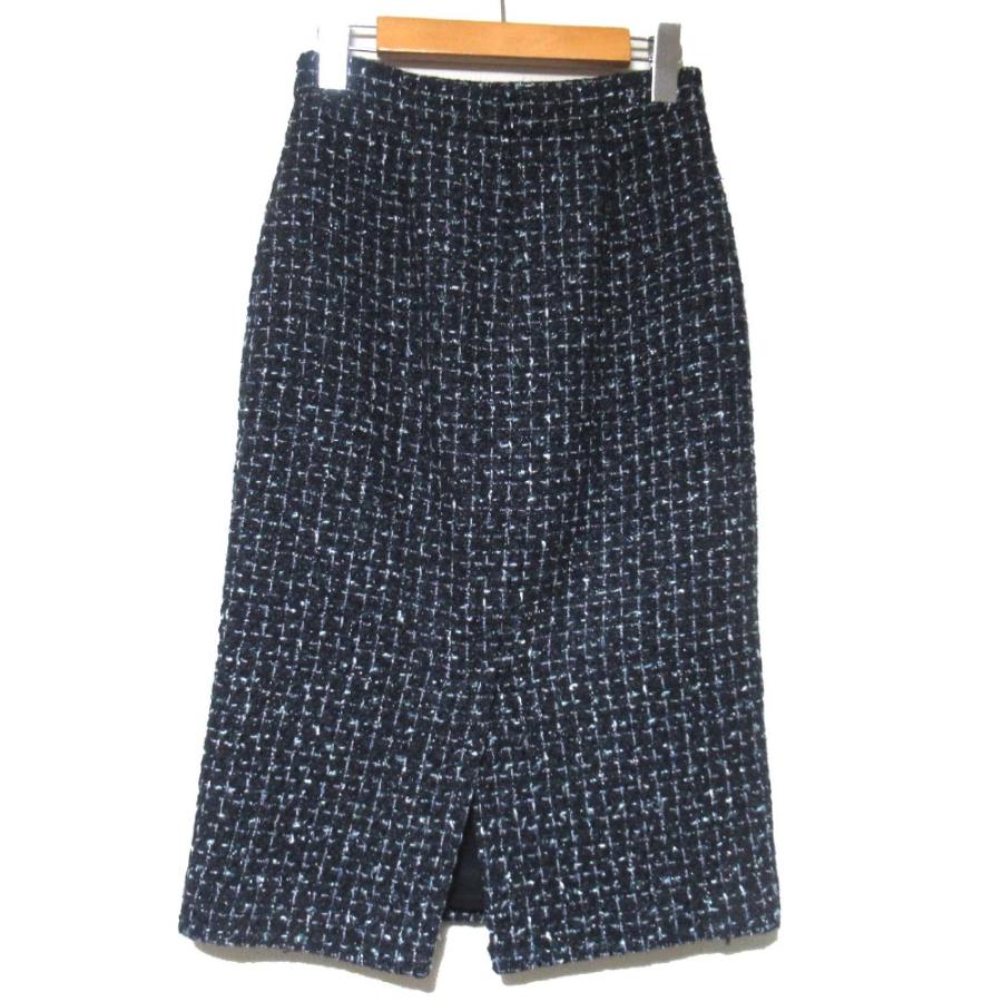 美品 23AW セオリーリュクス CHICO TWEED MARTINE ABBEY ツイード ノーカラージャケット スカート セットアップ 32 ネイビー レディース 古着 中古_8