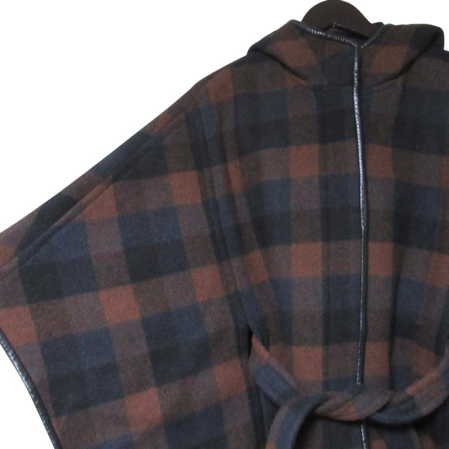 【美品】COACHブラウンチェック柄ウールポンチョ COACH（コーチ） 良品 チェック柄 ベルト付き ウール フーディー