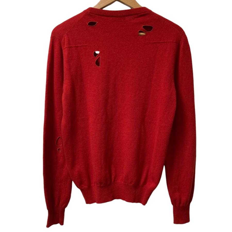 良品 Dior Homme ディオールオム ホールデザイン ウールカシミヤ ニットセーター サイズXS レッド メンズ 古着 中古_2