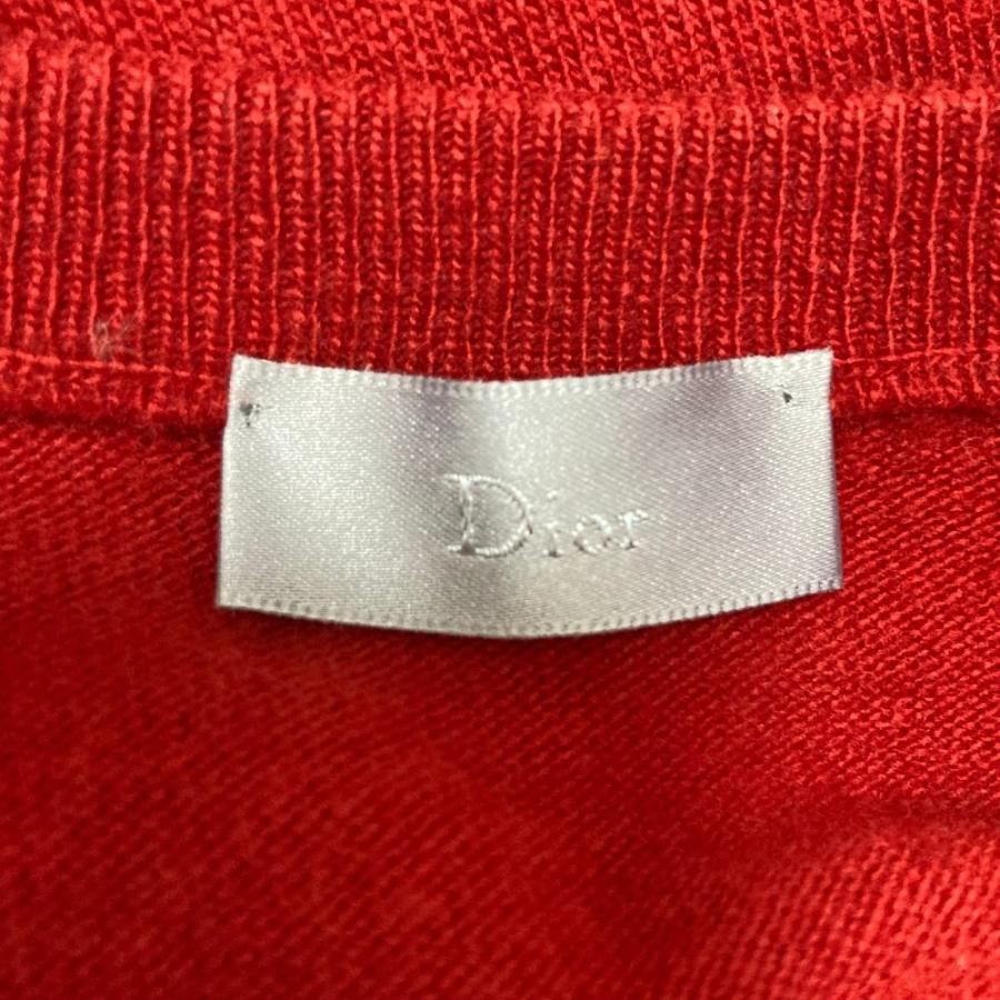 良品 Dior Homme ディオールオム ホールデザイン ウールカシミヤ ニットセーター サイズXS レッド メンズ 古着 中古_3