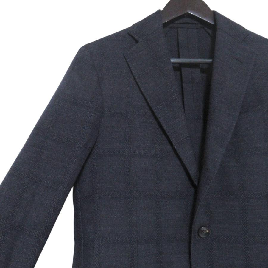 LARDINI ダークブルーウィンドーペン柄テーラードジャケット