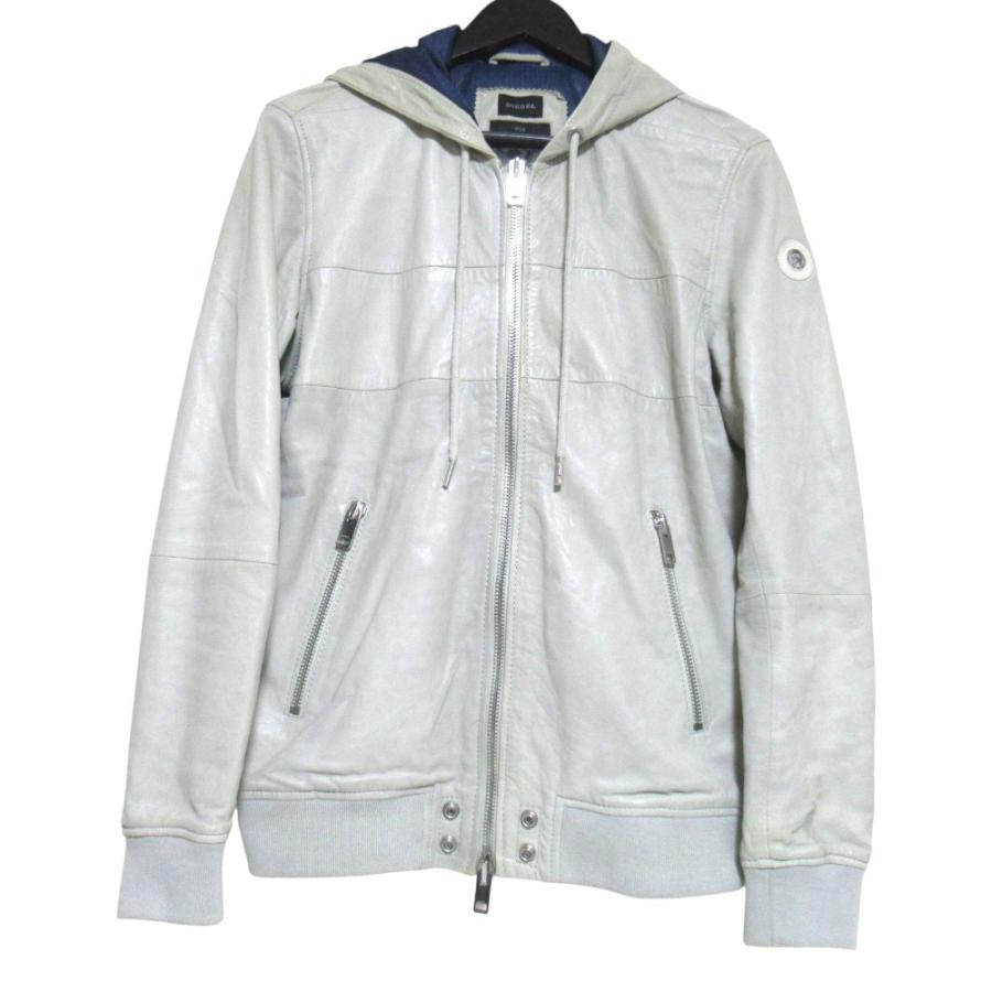 DIESEL ディーゼル シープスキン ジップアップ レザーパーカー ジャケット Sサイズ グレー系 メンズ 古着 中古 USED DIESEL（ディーゼル） シープスキン ジップアップ レザーパーカー