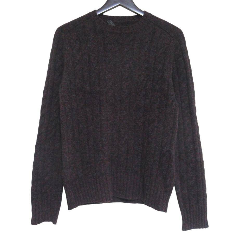 良品 PRADA プラダ ウールカシミヤ メランジ 長袖 ケーブルニット ミックスニット セーター サイズ48 ボルドー×ブラック系 メンズ 古着 中古 USED PRADA（プラダ） 良品 ウールカシミヤ メランジ 長袖 ケーブルニット