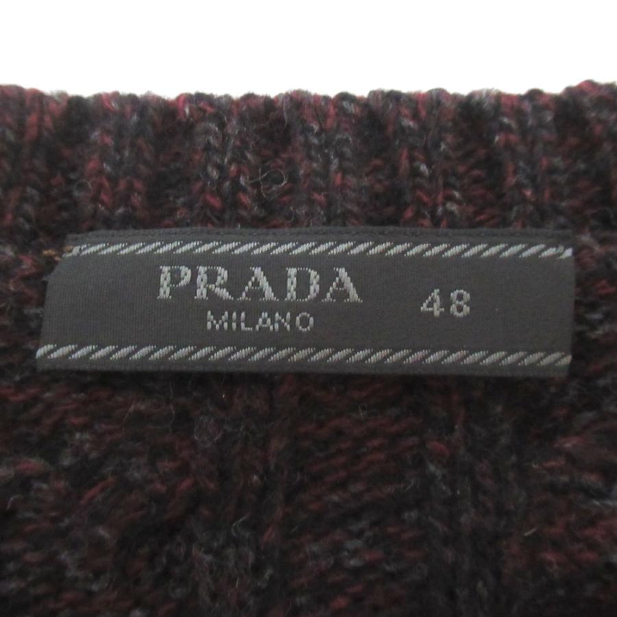 良品 PRADA プラダ ウールカシミヤ メランジ 長袖 ケーブルニット ミックスニット セーター サイズ48 ボルドー×ブラック系 メンズ 古着 中古 USED PRADA（プラダ） 良品 ウールカシミヤ メランジ 長袖 ケーブルニット
