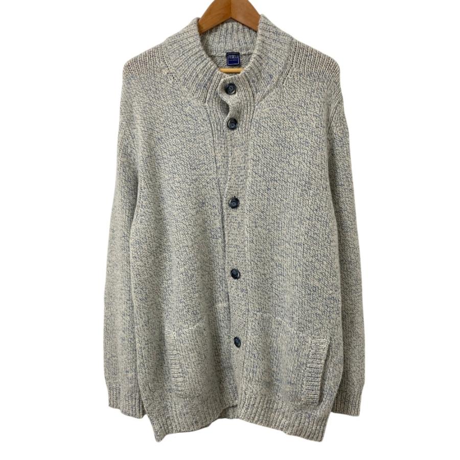 美品 FEDELI フェデリ カシミヤウール ニットジャケット サイズ56 ホワイト×ブルー メンズ 古着 中古 USED FEDELI（フェデリ） 美品 カシミヤウール ニットジャケット サイズ56