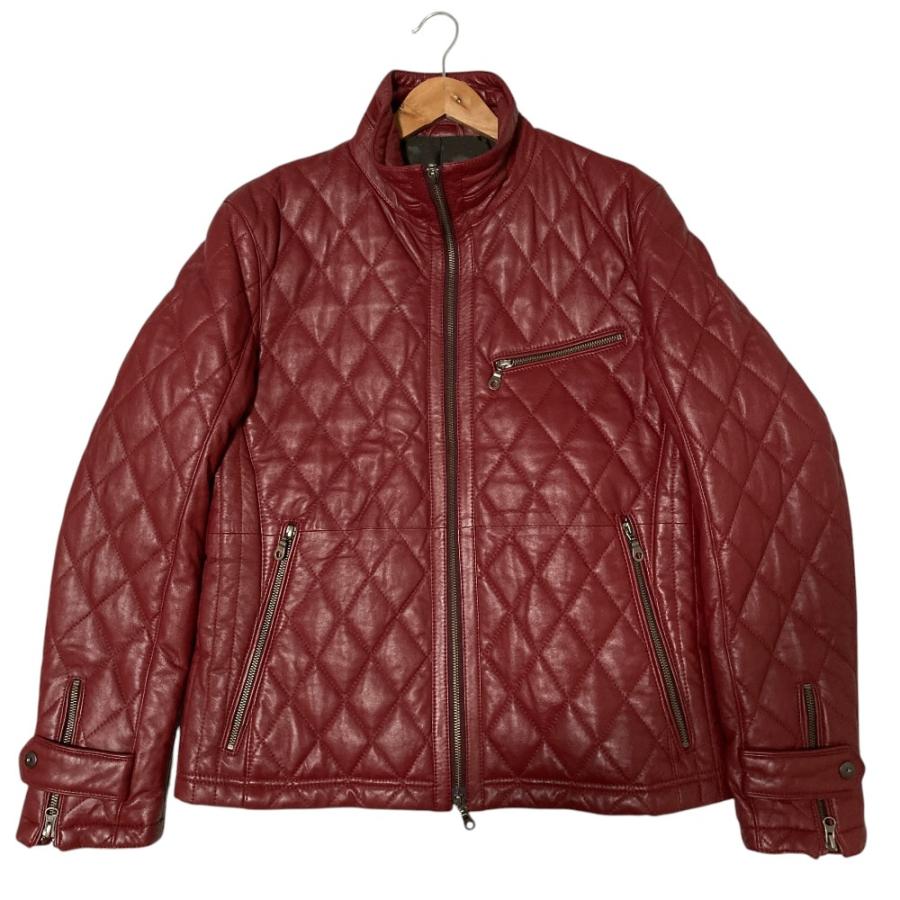 美品 MONSIEUR NICOL ex/tra ムッシュニコル ラムレザー キルティング ライダースジャケット 48 レッド メンズ 古着 中古 USED MONSIEUR NICOLE（ムッシュニコル） 美品 MONSIEUR NICOL ex/tra