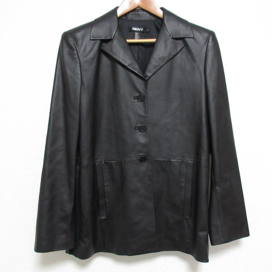 【あっくん】00s DKNY レザー テーラードジャケット 黒 XL 牛革 美品 DKNY ダナキャラン レザージャケット サイズ4 ダークブラウン