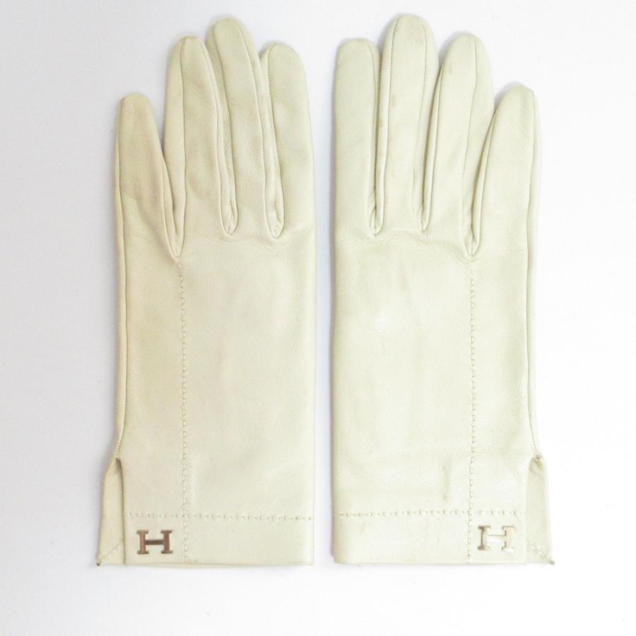 HERMES（エルメス） Hロゴ ラムレザー グローブ 手袋 サイズ7 オフ