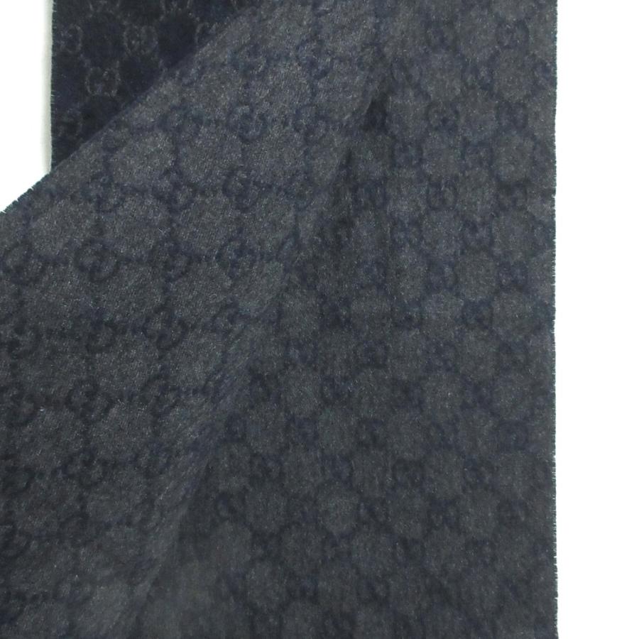 GUCCI（グッチ） 美品 GG柄 カシミヤ100％ フリンジマフラー ネイビー