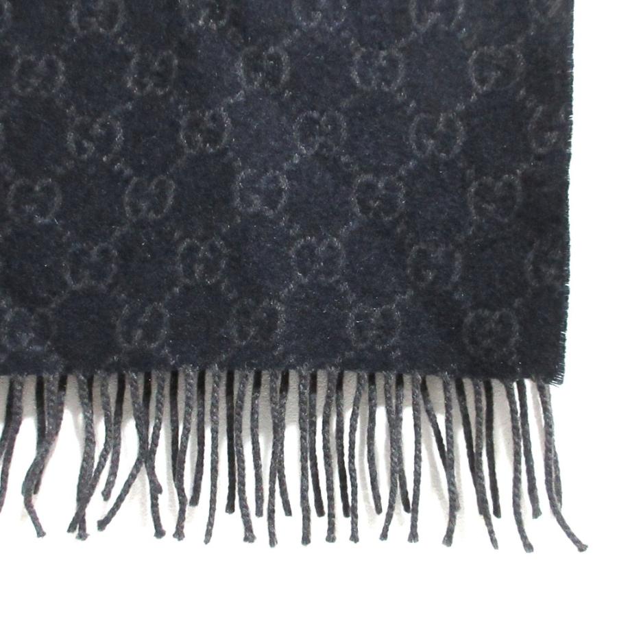 GUCCI（グッチ） 美品 GG柄 カシミヤ100％ フリンジマフラー ネイビー