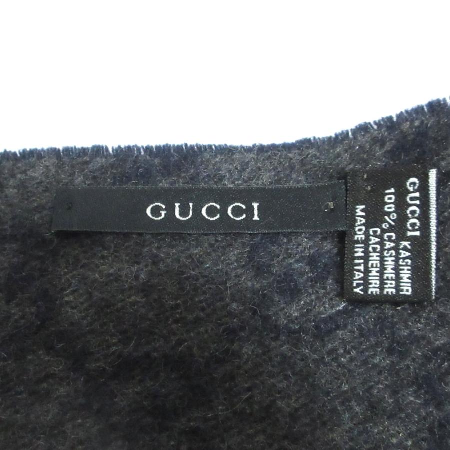 GUCCI（グッチ） 美品 GG柄 カシミヤ100％ フリンジマフラー ネイビー
