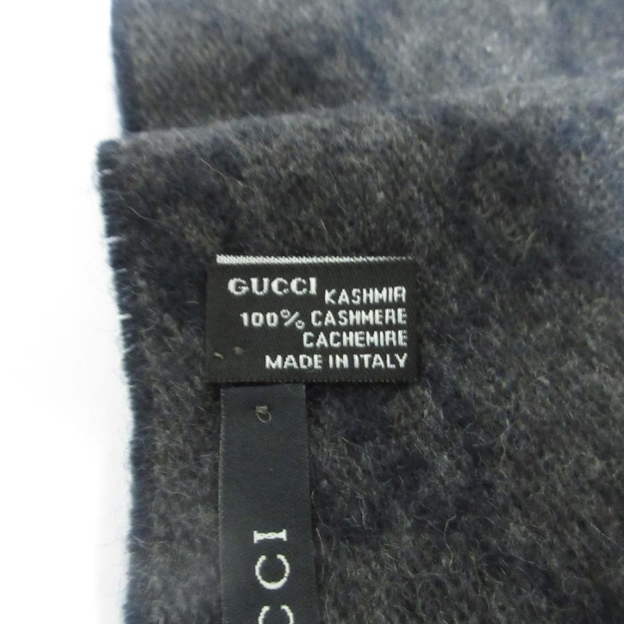 カシミヤ　GUCCI GGロゴ フリンジ付きマフラー GUCCI（グッチ） 美品 GG柄 カシミヤ100％ フリンジマフラー ネイビー