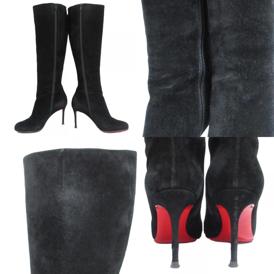 Christian Louboutin スエード ロングブーツ 黒 39 Christian Louboutin（クリスチャンルブタン） スエードレザー サイド