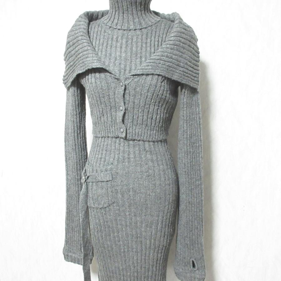 andmary ニットワンピ グレー 美品 andmary アンドマリー Cameo knit set cardigan リブニット