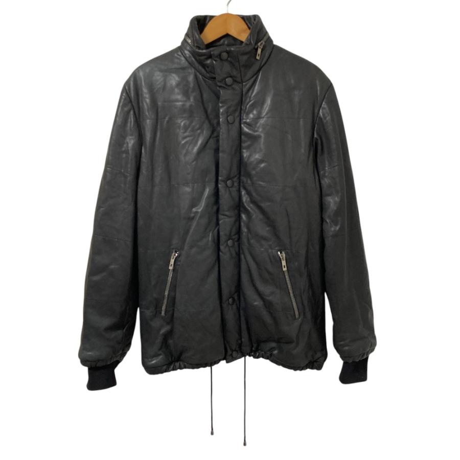 RUFFO ルッフォ ラムレザー 中綿ジャケット ブルゾン ブラック メンズ 古着 中古 USED RUFFO（ルッフォ） ラムレザー 中綿ジャケット ブルゾン ブラック