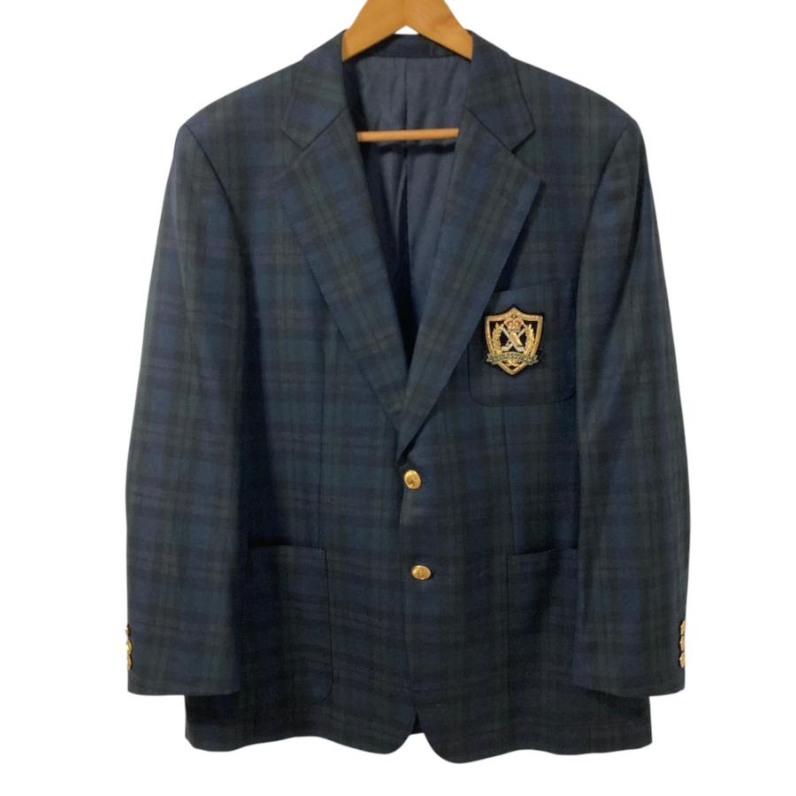 良品 Aquascutum アクアスキュータム エンブレムロゴ ブラックウォッチチェック ブレザー テーラードジャケット サイズL グリーン系 メンズ 古着 中古 USED Aquascutum（アクアスキュータム） 良品 エンブレムロゴ ブラック