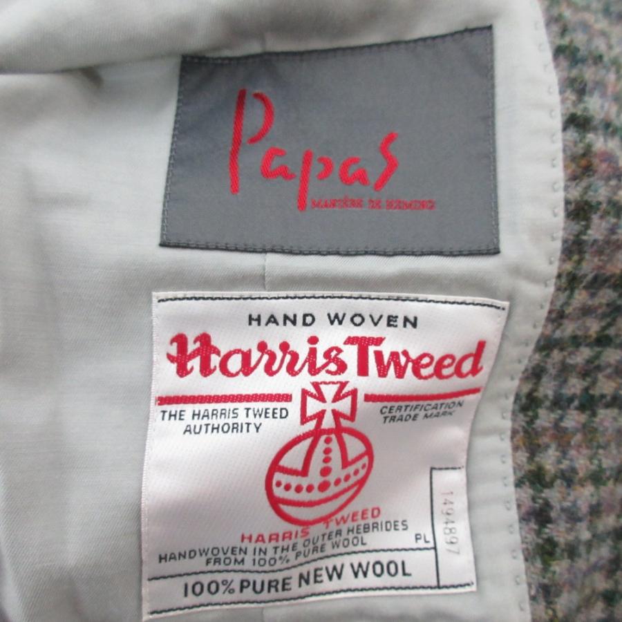 美品 Papas パパス ハリスツイード チェック柄 3B テーラードジャケット サイズ50 L マルチカラー メンズ 古着 中古 USED PAPAS（パパス） 美品 ハリスツイード チェック柄 3B テーラード