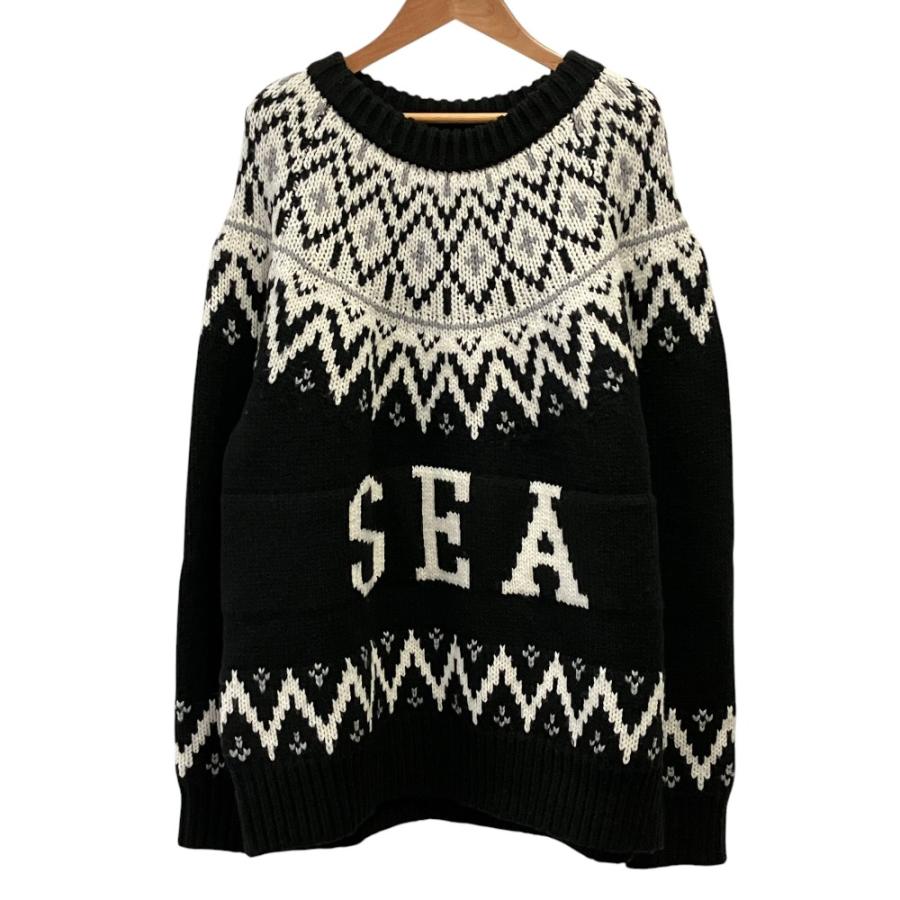美品 WIND AND SEA ウィンダンシー ノルディック ニットセーター L ブラック ホワイト メンズ 古着 中古 USED WIND AND SEA（ウィンダンシー） 美品 ノルディック ニットセーター L