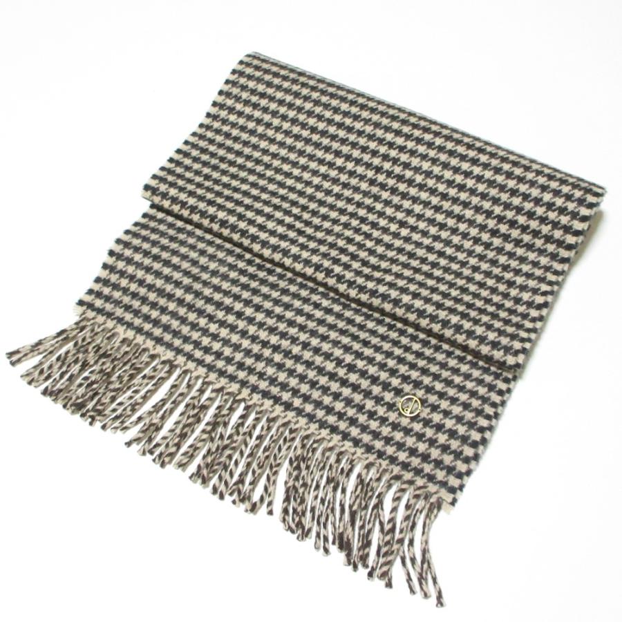 美品 dunhill ダンヒル カシミヤ100％ ハウンドトゥース フリンジマフラー ベージュ×ブラウン メンズ 古着 中古 USED dunhill（ダンヒル） 美品 カシミヤ100％ ハウンドトゥース フリンジ