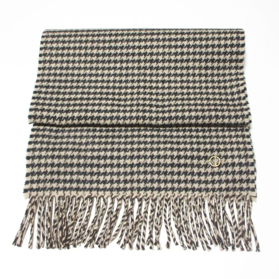 美品 dunhill ダンヒル カシミヤ100％ ハウンドトゥース フリンジマフラー ベージュ×ブラウン メンズ 古着 中古 USED dunhill（ダンヒル） 美品 カシミヤ100％ ハウンドトゥース フリンジ