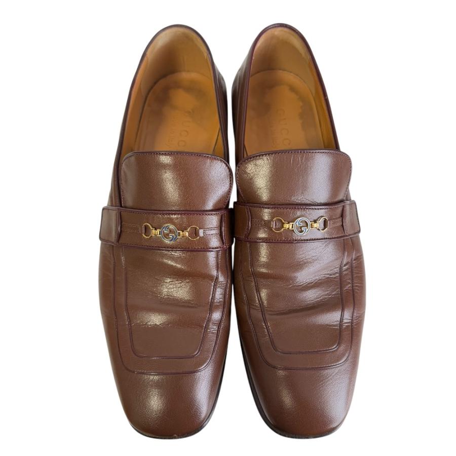 美品 GUCCI グッチ レザー インターロッキングG スクエアトゥ ローファー 630306 8 1/2 27.5cm相当 ブラウン メンズ 古着 中古 USED GUCCI（グッチ） 美品 レザー インターロッキングG スクエアトゥ