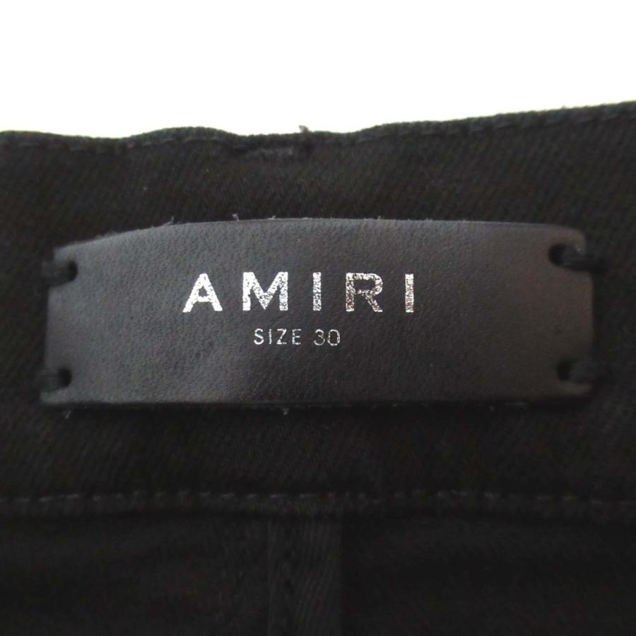AMIRI アミリ レオパード リペア加工 デニムパンツ 黒 ボタンフライ 30 AMIRI（アミリ） 美品 レオパード柄 ハラコ 切り替え クラッシュ加工
