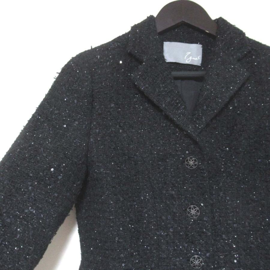未使用級　銀座マギー　イネス　テーラードジャケット 黒と金の刺繍　シルク　ウール 美品 Ignes イネス 銀座マギー 飾りボタン シングル ツイード コート