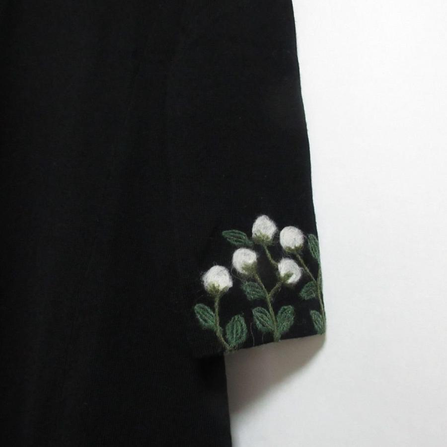 美品✨近年 シビラ 花柄ニードル刺繍 ニットワンピース 長袖 ひざ丈 ブラックM Sybilla（シビラ） 美品 フラワーニードル 刺繍 Vネック 長袖 ひざ丈