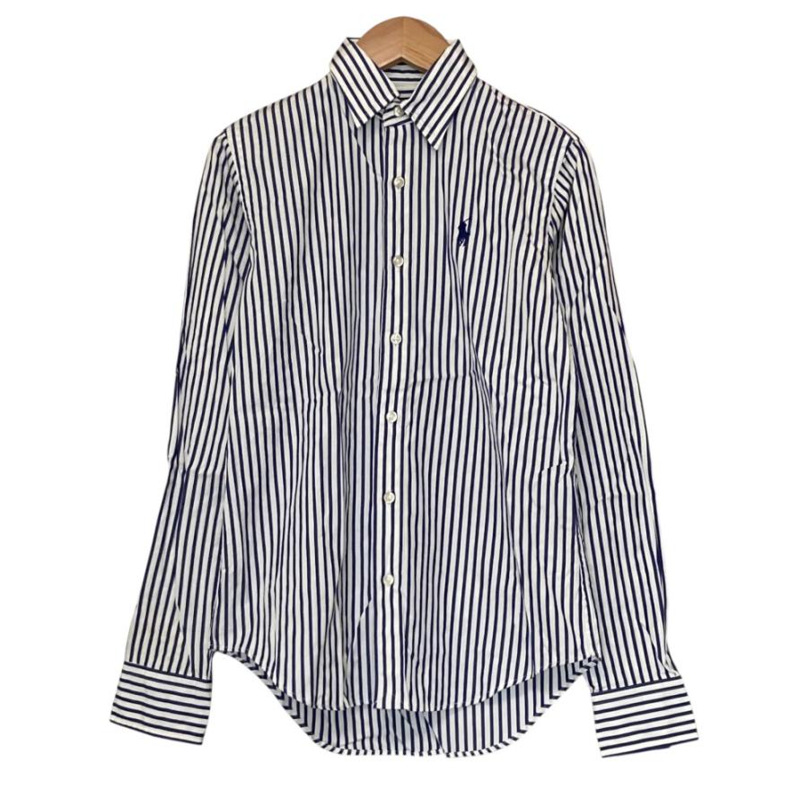 ラルフローレンスポーツ ストライプシャツ レディース 2 ネイビー×ホワイト【中古】【新入荷】♪ 良品 RALPH LAUREN SPORT ラルフローレンスポーツ ポニー ストライプ