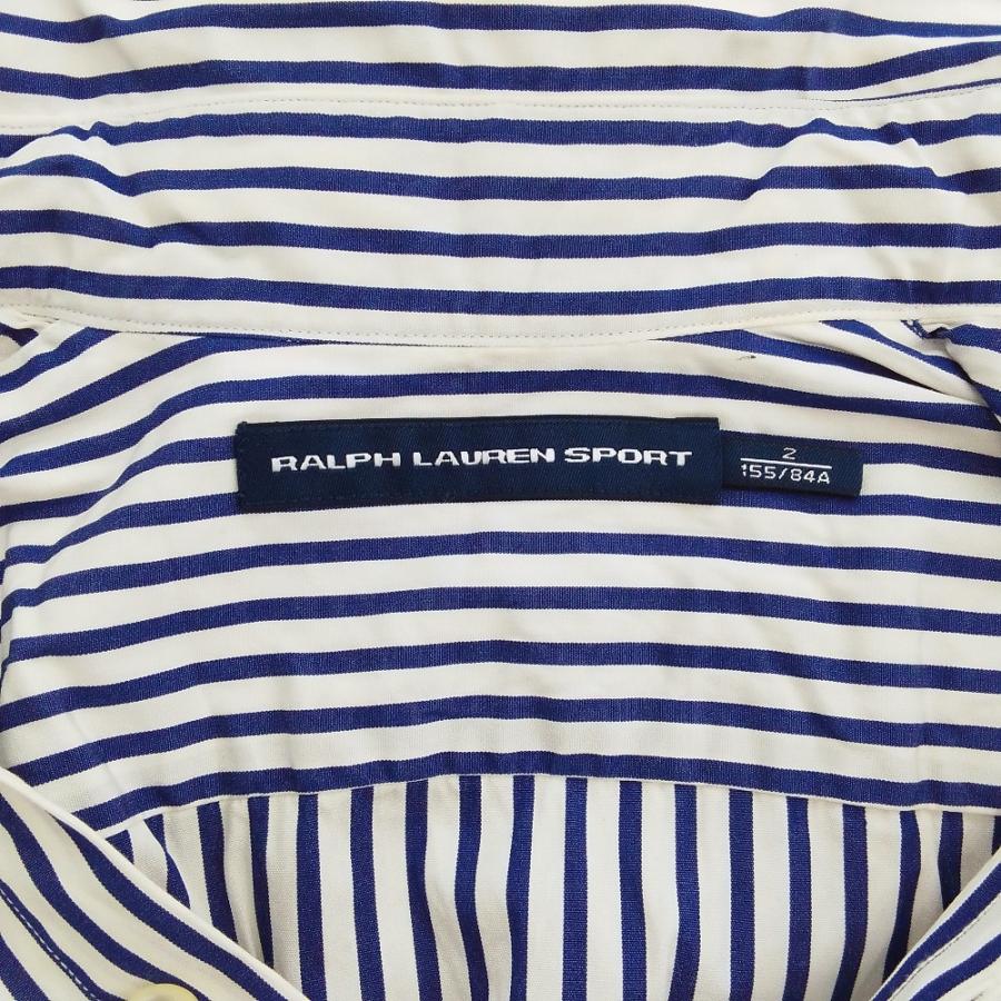 ラルフローレンスポーツ ストライプシャツ レディース 2 ネイビー×ホワイト【中古】【新入荷】♪ 良品 RALPH LAUREN SPORT ラルフローレンスポーツ ポニー ストライプ