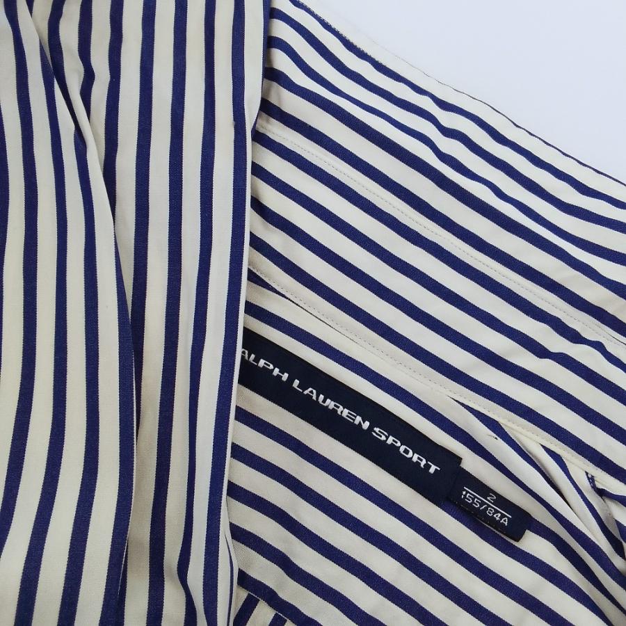 ラルフローレンスポーツ ストライプシャツ レディース 2 ネイビー×ホワイト【中古】【新入荷】♪ 良品 RALPH LAUREN SPORT ラルフローレンスポーツ ポニー ストライプ
