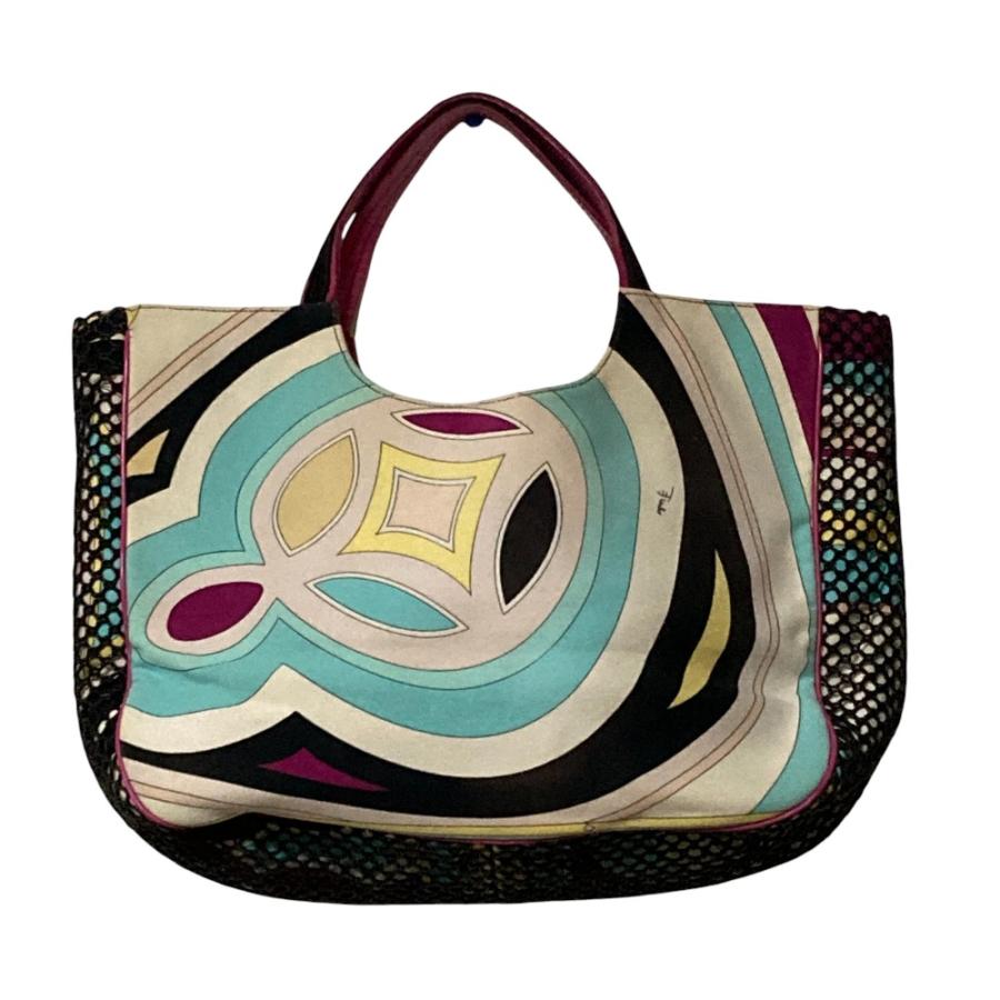 PUCCI 幾何学模様 ハンドバッグ Emilio Pucci Signed Vintage Top Handle Bag Multicolor