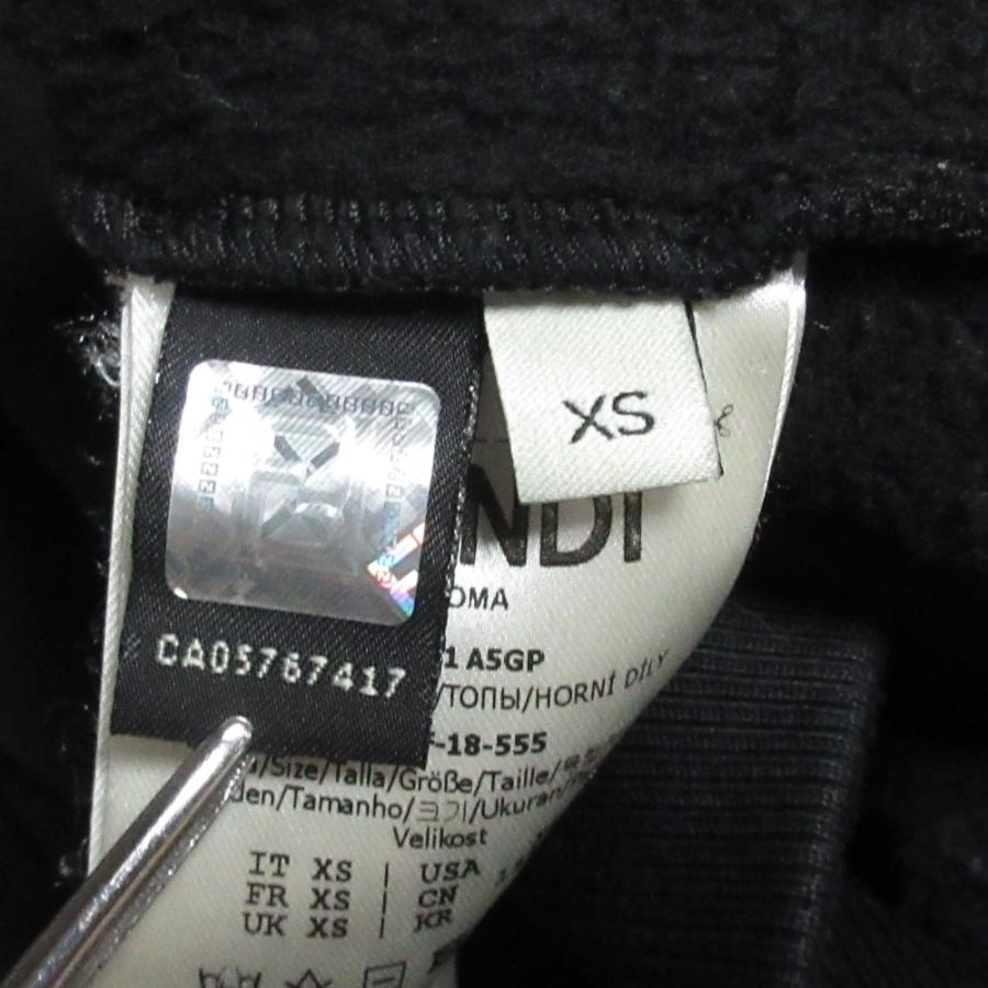 美品 FENDI フェンディ ズッカ柄ライン フェルトロゴ スウェット プルオーバー フーディ パーカー 小さいサイズ XS ブラック レディース 古着 中古 USED FENDI - 美品 FENDI フェンディ ズッカ柄ライン フェルトロゴ