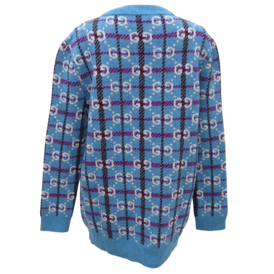 GUCCI - 未使用 23SS GUCCI グッチ GGチェック 金ボタン ウールニット カーディガン 731585 XS ブルー レディース 古着 中古 USED GUCCI 未使用 23SS グッチ GGチェック 金ボタン ウールニット