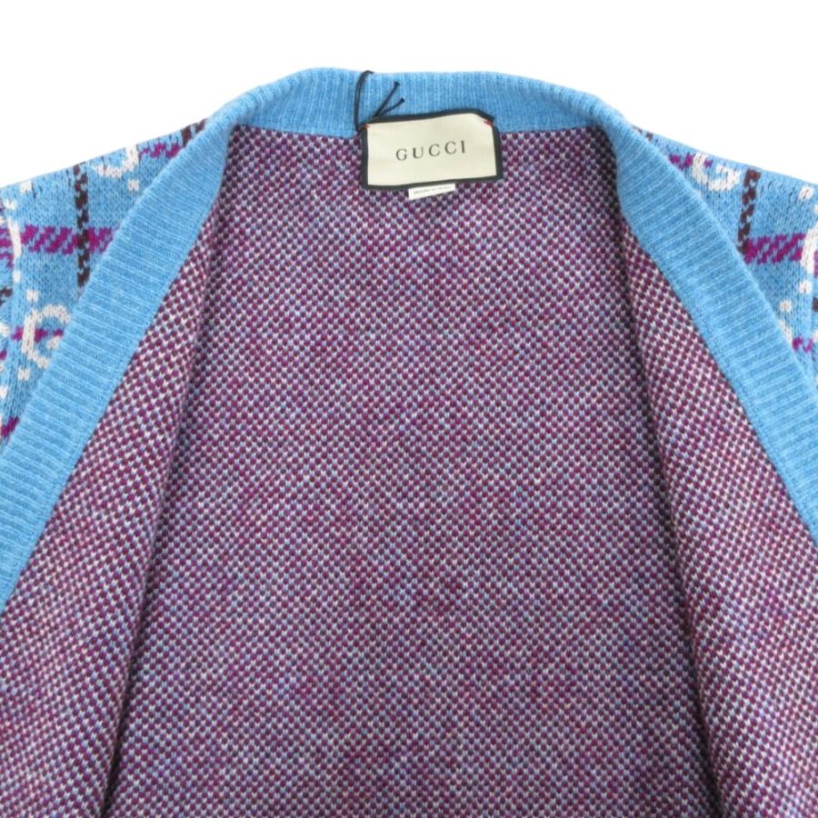GUCCI - 未使用 23SS GUCCI グッチ GGチェック 金ボタン ウールニット カーディガン 731585 XS ブルー レディース 古着 中古 USED GUCCI 未使用 23SS グッチ GGチェック 金ボタン ウールニット