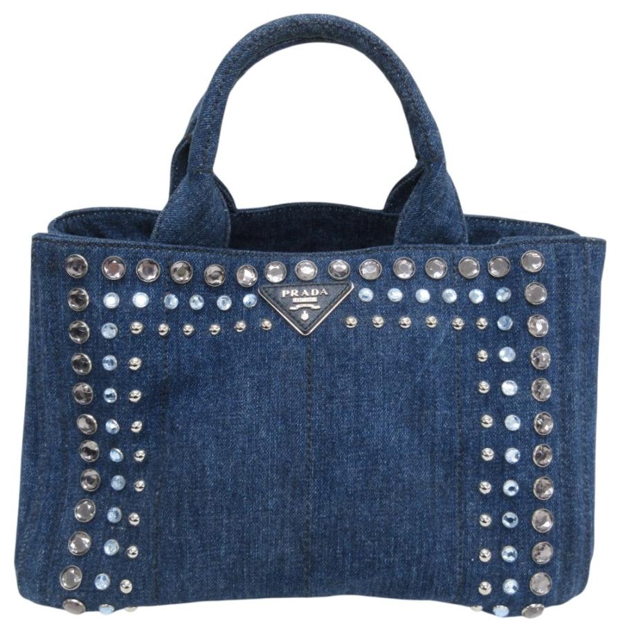 PRADA 美品 プラダ カナパ ビジュー トライアングルロゴプレート 