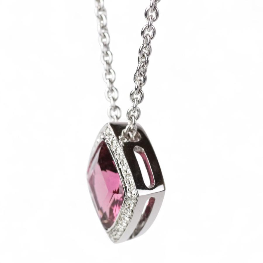 新品同様 Asprey アスプレイ 750 K18WG ホワイトゴールド ピンクトルマリン ダイヤモンド スクエアネックレス ペンダント ピンク 41cm レディース 古着 中古_1
