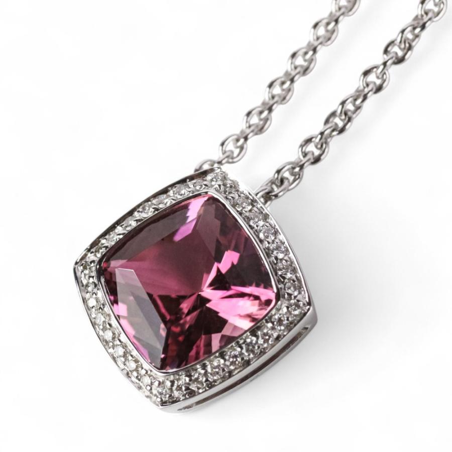 新品同様 Asprey アスプレイ 750 K18WG ホワイトゴールド ピンクトルマリン ダイヤモンド スクエアネックレス ペンダント ピンク 41cm レディース 古着 中古_2