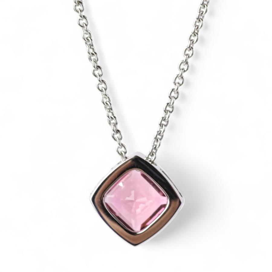新品同様 Asprey アスプレイ 750 K18WG ホワイトゴールド ピンクトルマリン ダイヤモンド スクエアネックレス ペンダント ピンク 41cm レディース 古着 中古_3