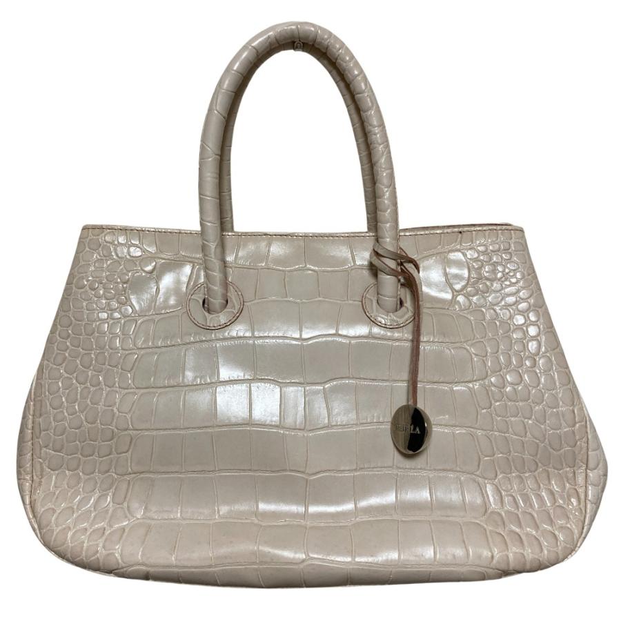 FURLA（フルラ） 新品同様 クロコ型押し トートバッグ ライトベージュ 