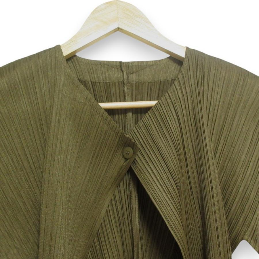 【美品】プリーツプリーズ イッセイミヤケ フリル カーディガン グリーン 3 PLEATS PLEASE（プリーツ プリーズ） 美品 イッセイミヤケ フリル