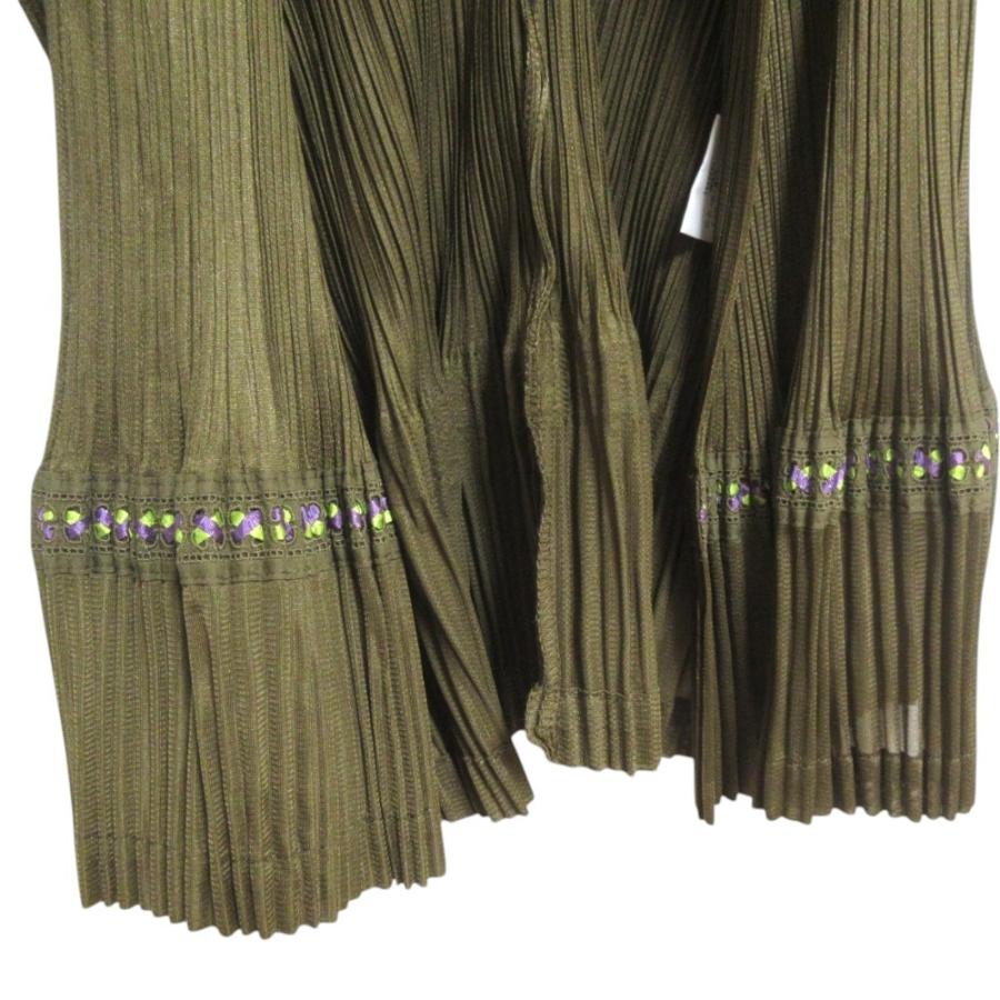 【美品】プリーツプリーズ イッセイミヤケ フリル カーディガン グリーン 3 PLEATS PLEASE（プリーツ プリーズ） 美品 イッセイミヤケ フリル