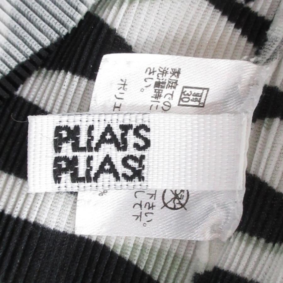 美品 PLEATS PLEASE プリーツプリーズ イッセイミヤケ モノクロプリント 半袖 カットソー PP23-FK322 サイズ3 ブラック ホワイト レディース 古着 中古 USED 美品 PLEATS PLEASE プリーツプリーズ イッセイミヤケ モノクロ