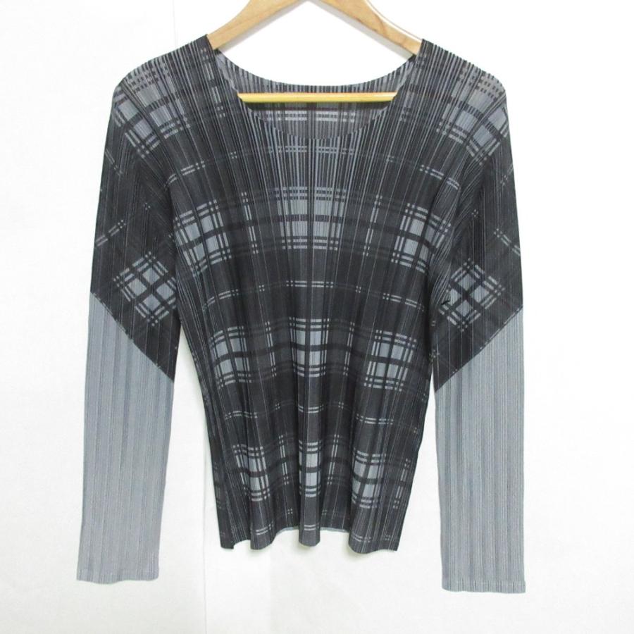 プリーツプリーズ　イッセイミヤケ　チェック柄プリーツカットソー　シャツ PLEATS PLEASE（プリーツ プリーズ） 美品 イッセイミヤケ チェック柄