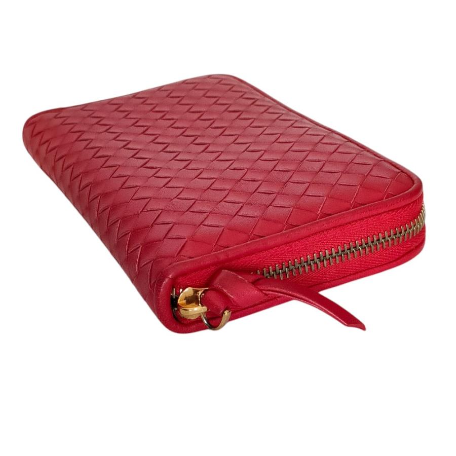 美品 BOTTEGAVENETA ボッテガヴェネタ イントレチャート 114076 長財布 レザー レッド系 ラウンドファスナー【本物保証】 良品 BOTTEGA VENETA ボッテガヴェネタ イントレチャートレザー