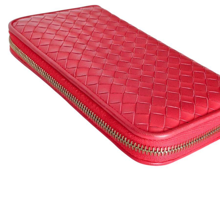 美品 BOTTEGAVENETA ボッテガヴェネタ イントレチャート 114076 長財布 レザー レッド系 ラウンドファスナー【本物保証】 良品 BOTTEGA VENETA ボッテガヴェネタ イントレチャートレザー