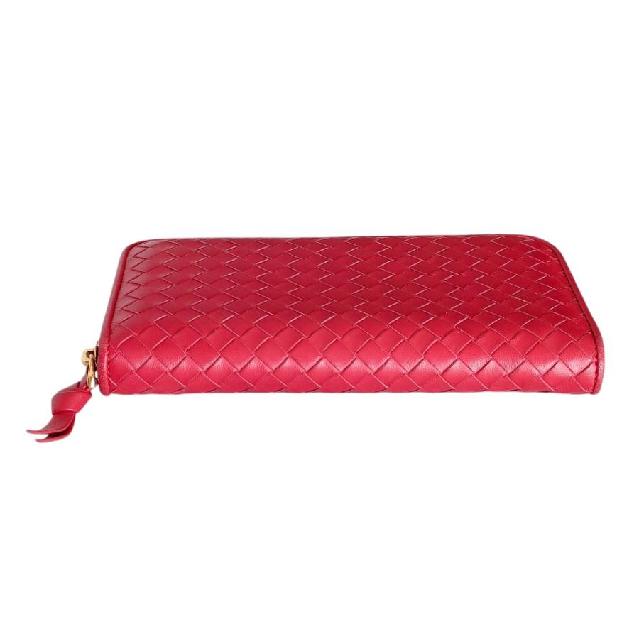 BOTTEGAVENETA ボッテガヴェネタ イントレチャート  長財布 114076 レザー   レッド系   ラウンドファスナー 【本物保証】 良品 BOTTEGA VENETA ボッテガヴェネタ イントレチャートレザー