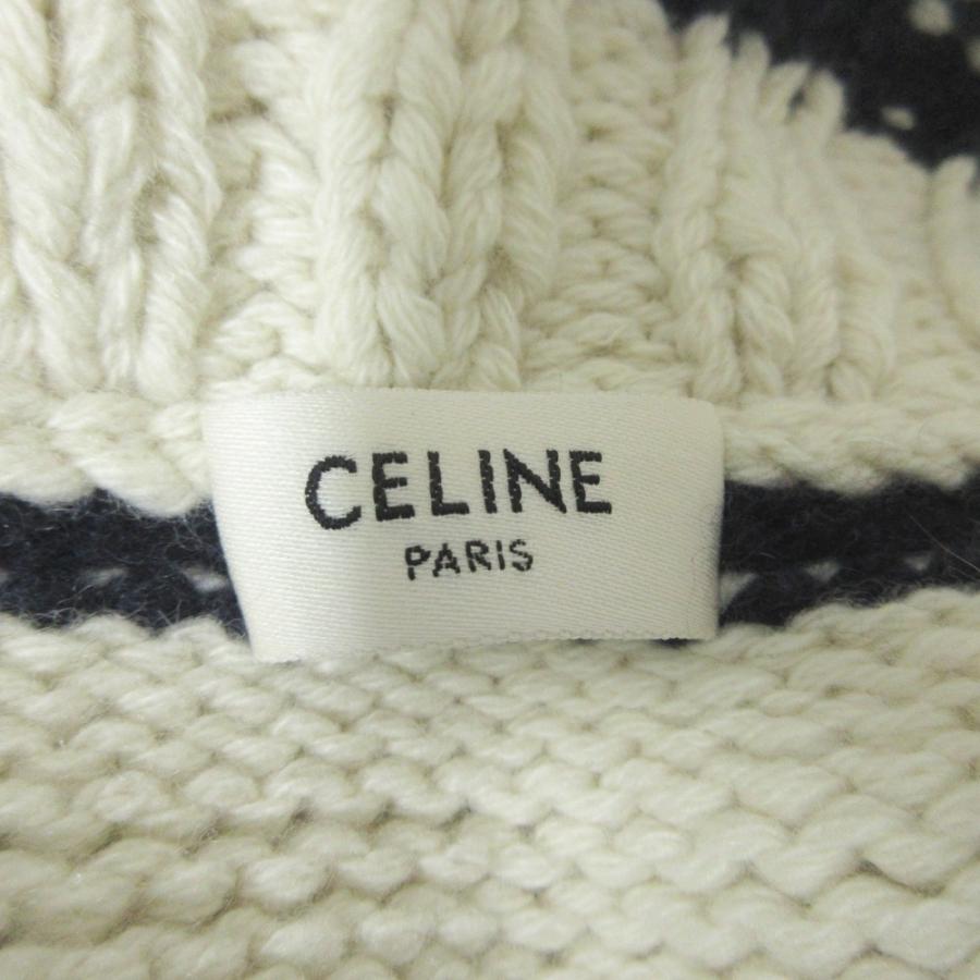 美品 23SS CELINE セリーヌ マリニエール ボーダー柄 カシミヤ ボートネック クロップドニット セーター 2AJ94597V S ホワイト レディース 古着 中古 USED CELINE（セリーヌ） 美品 23SS CELINE マリニエール ボーダー柄